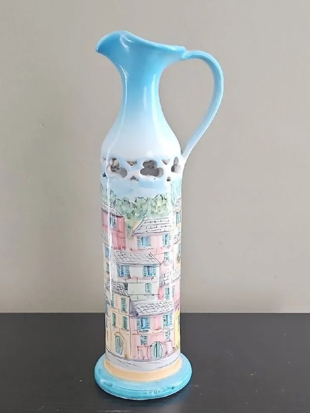 Blue Ombre Hand-Painted Ceramic Pitcher Vase